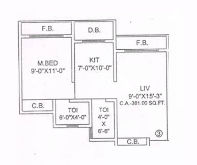 Floor plan of 1 BHK 375 Sq. Ft. Apartment in Walchand Apartments, Thane