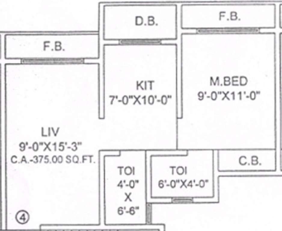Floor plan of 1 BHK 388 Sq. Ft. Apartment in Walchand Apartments, Thane