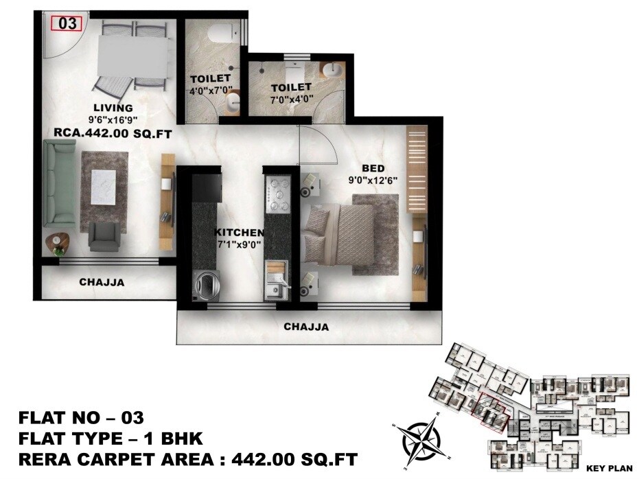 1 BHK 442 Sq. Ft. Apartment