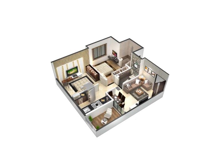 Floor plan of 2 BHK 635 Sq. Ft. Apartment in Walekar Homes, Thane