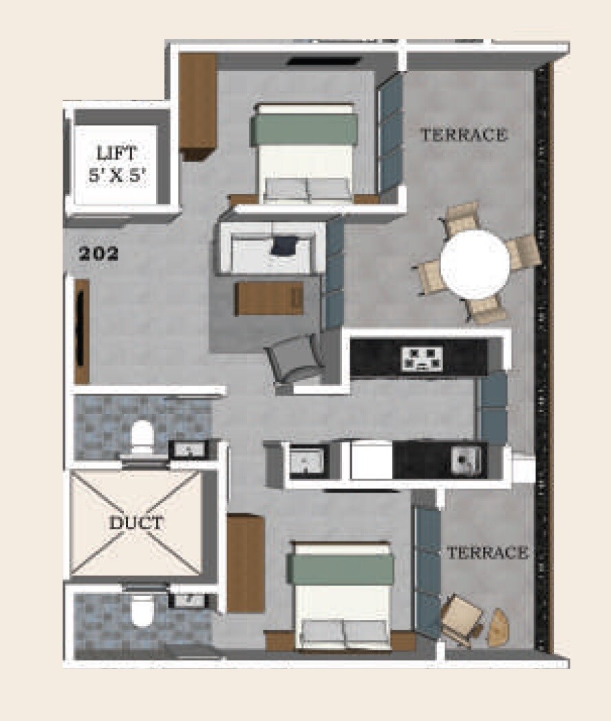 2 BHK 550 Sq. Ft. Apartment