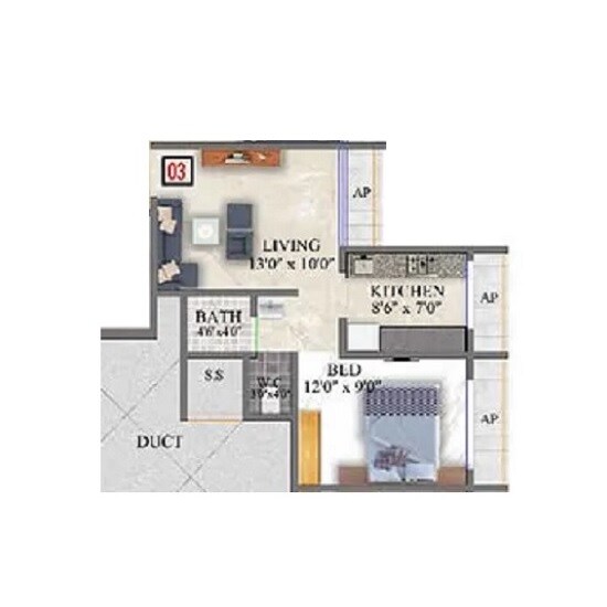 Floor plan of 1 BHK 289 Sq. Ft. Apartment in Western Arch Sai Galaxy, Thane