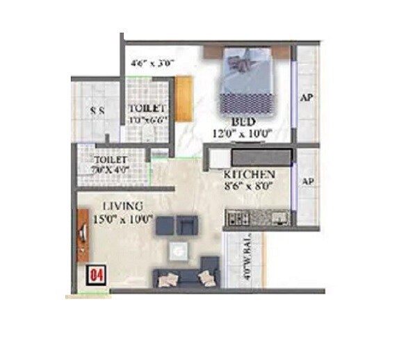 Floor plan of 1 BHK 460 Sq. Ft. Apartment in Western Arch Sai Galaxy, Thane