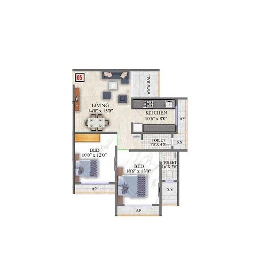Floor plan of 2 BHK 650 Sq. Ft. Apartment in Western Arch Sai Galaxy, Thane