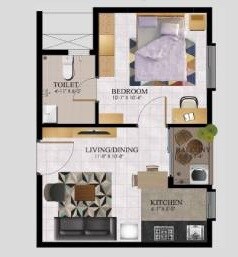 Floor plan of 1 BHK 412 Sq. Ft. Apartment in Western Park, Thane