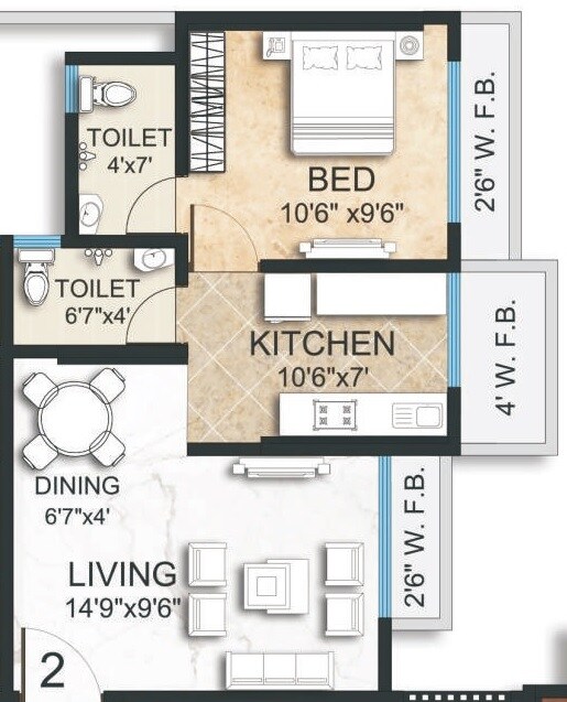 Floor plan of 1 BHK 397 Sq. Ft. Apartment in Westin Ellora Height, Thane