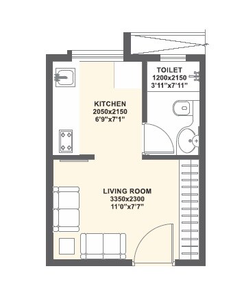 Floor plan of 1 BHK 141 Sq. Ft. Studio in Xrbia Aashiyana City, Thane
