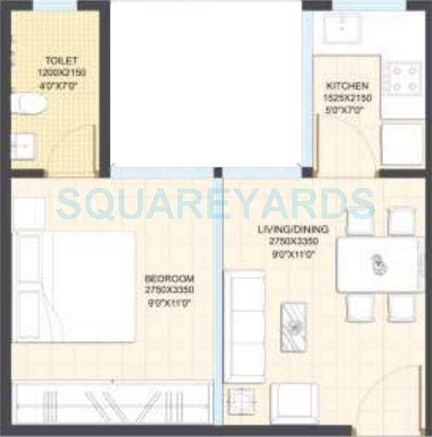 Floor plan of 1 BHK 173 Sq. Ft. Apartment in Xrbia Aashiyana City, Thane