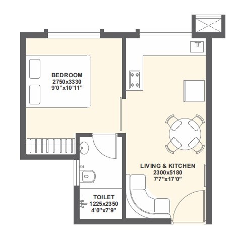 Floor plan of 1 BHK 263 Sq. Ft. Apartment in Xrbia Vangani, Thane