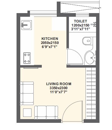 Floor plan of 168 Sq. Ft. Studio in Xrbia Vangani, Thane