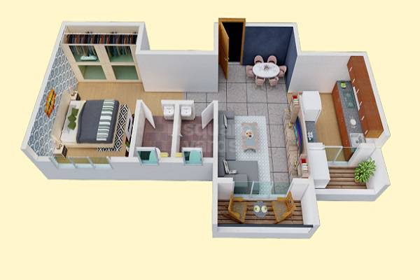 Floor plan of 1 BHK 465 Sq. Ft. Apartment in Yash Dattu Enclave, Thane