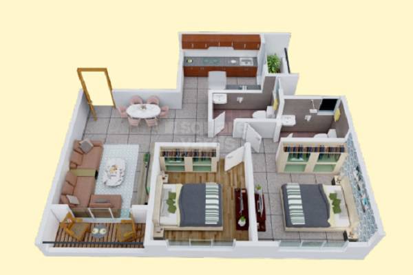 Floor plan of 2 BHK 600 Sq. Ft. Apartment in Yash Dattu Enclave, Thane