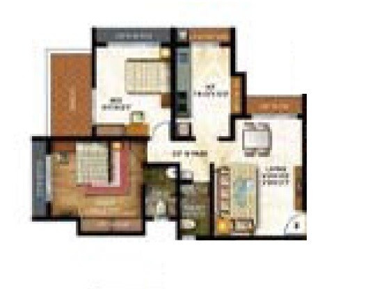 Floor plan of 2 BHK 552 Sq. Ft. Apartment in Yash Enclave, Thane