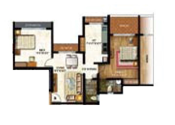 Floor plan of 2 BHK 595 Sq. Ft. Apartment in Yash Enclave, Thane