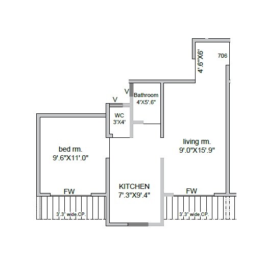Floor plan of 1 BHK 365 Sq. Ft. Apartment in Yash Grand Unity Residences, Thane