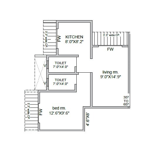Floor plan of 1 BHK 438 Sq. Ft. Apartment in Yash Grand Unity Residences, Thane