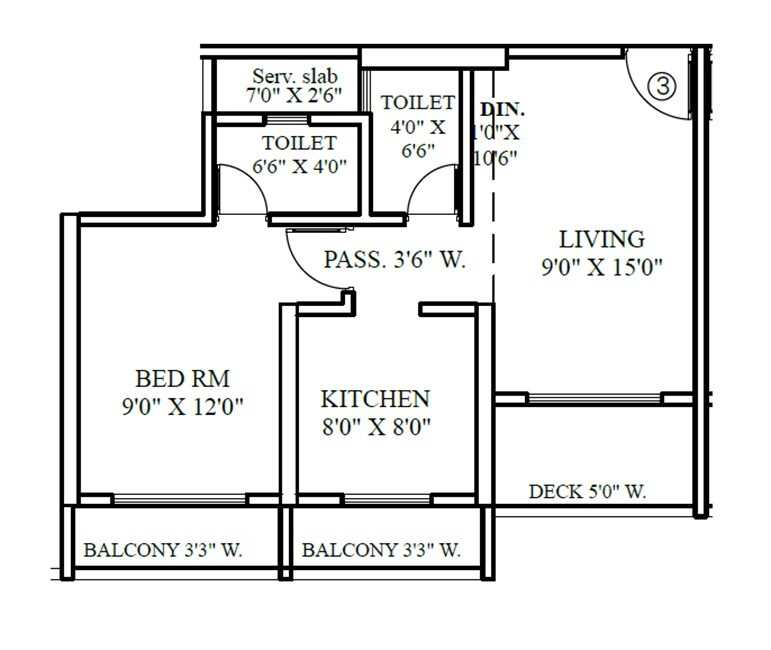 Floor plan of 1 BHK 556 Sq. Ft. Apartment in Yash Midtown, Thane