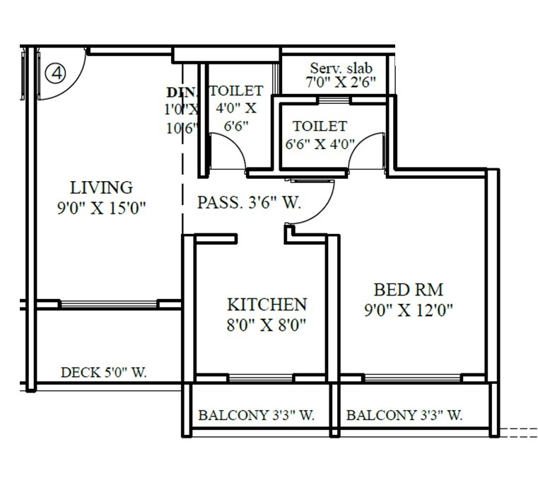 Floor plan of 1 BHK 580 Sq. Ft. Apartment in Yash Midtown, Thane