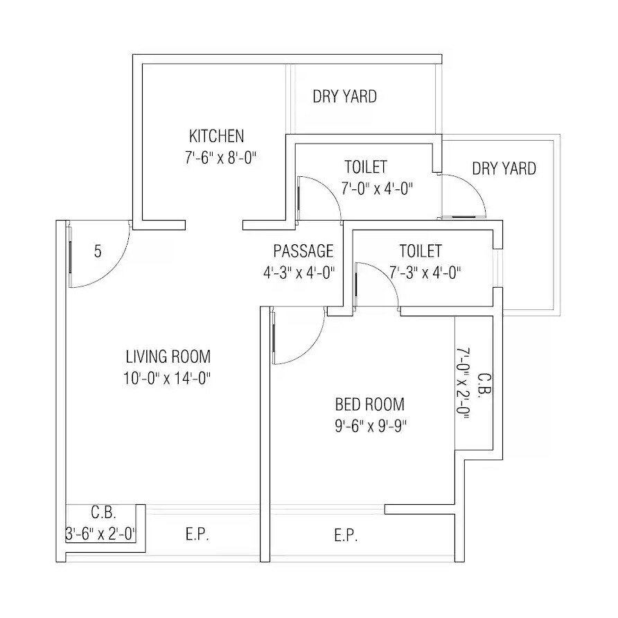 Floor plan of 1 BHK 407 Sq. Ft. Apartment in Yash Urban Villa, Thane
