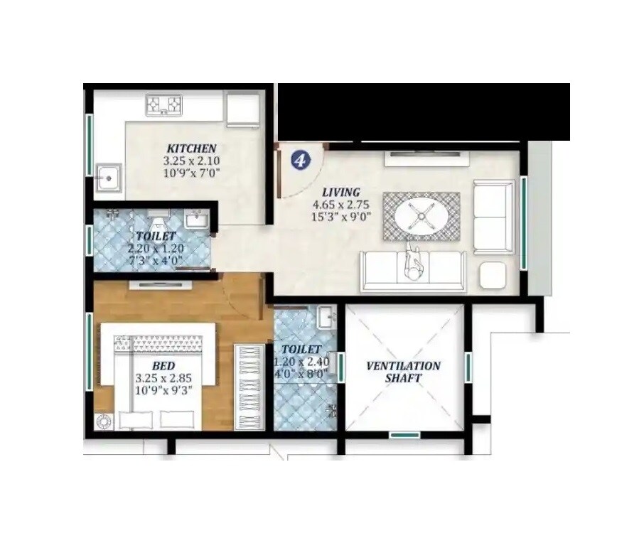 1 BHK 380 Sq. Ft. Apartment