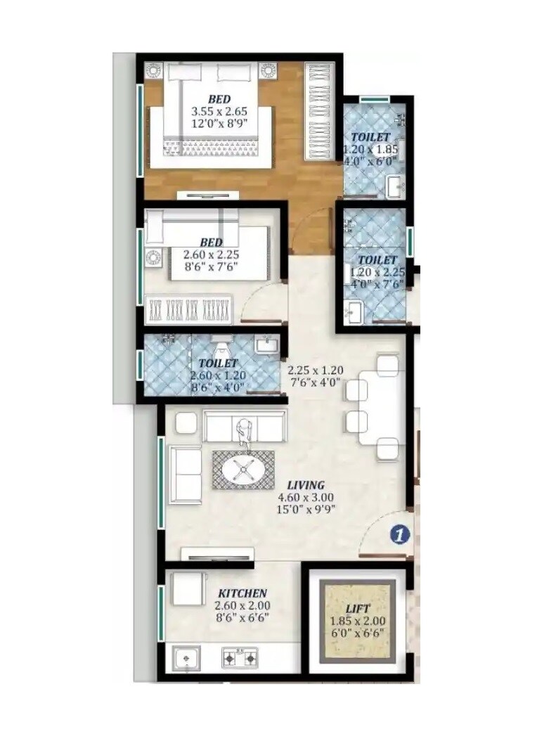 2 BHK 514 Sq. Ft. Apartment