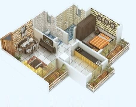 Floor plan of 1 BHK 400 Sq. Ft. Apartment in Yash Yashraj Paradise, Thane