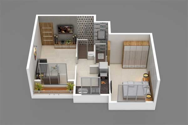 Floor plan of 1 BHK 349 Sq. Ft. Apartment in Yavhi Altamount, Thane