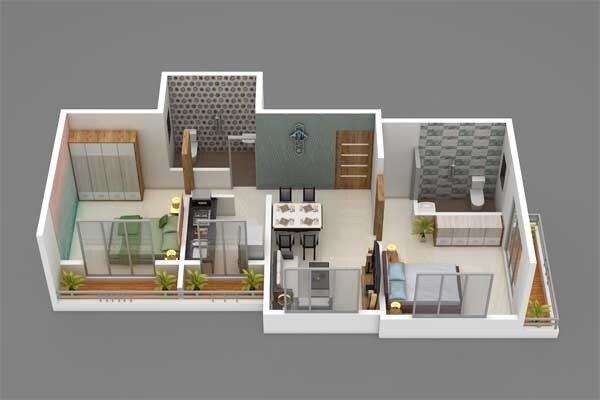 Floor plan of 2 BHK 701 Sq. Ft. Apartment in Yavhi Altamount, Thane