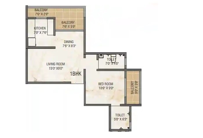 Floor plan of 1 BHK 468 Sq. Ft. Apartment in Yes Central Galleria, Thane