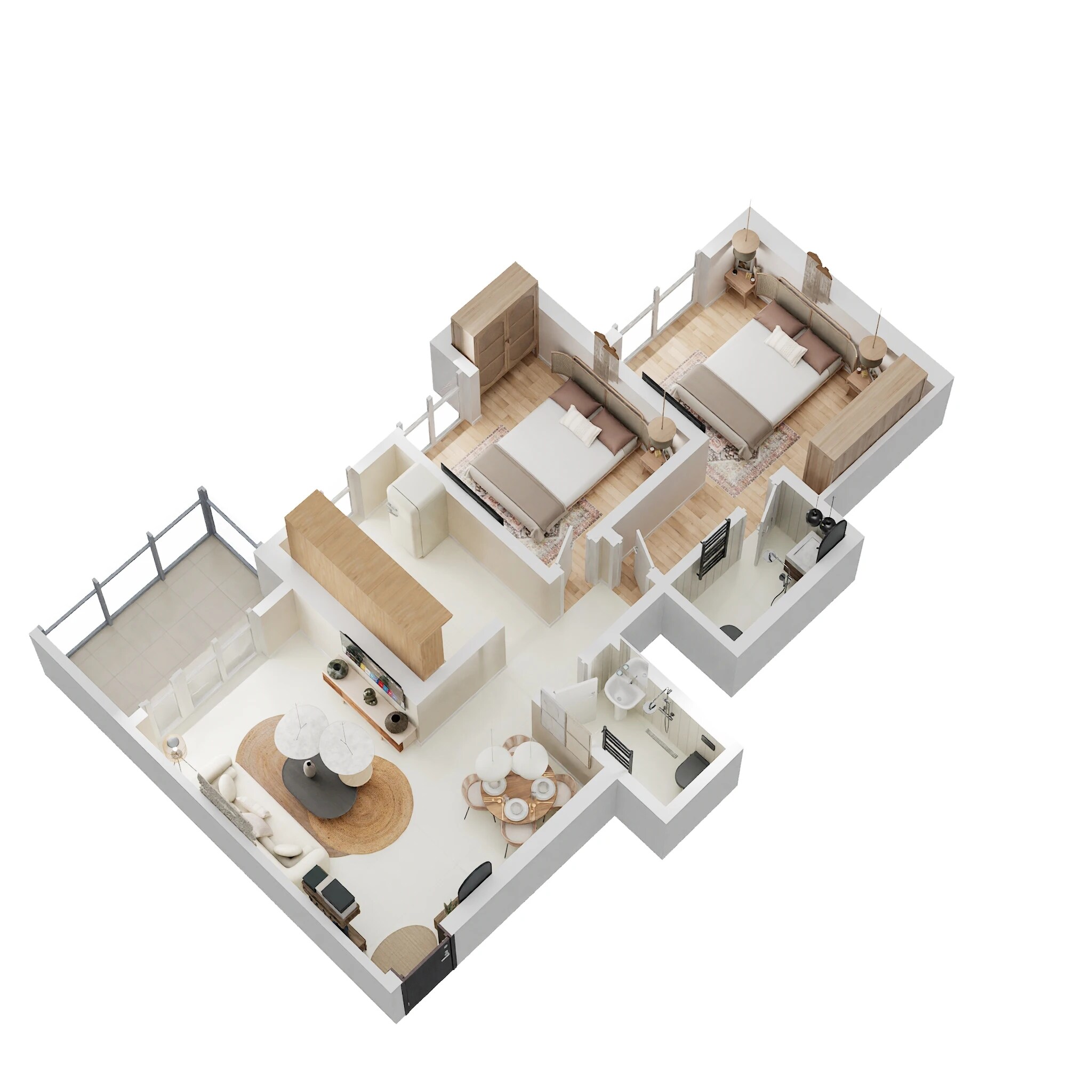 Floor plan of 2 BHK Apartment - 700 sq. ft. in Yes Palm Riveria, Thane
