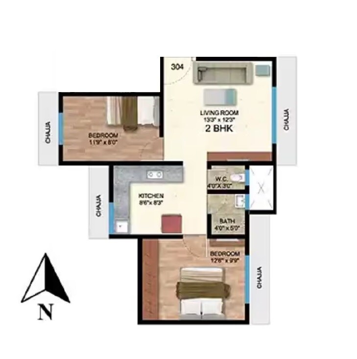 Floor plan of 1 BHK 533 Sq. Ft. Apartment in Yogi New Suyash CHS, Thane