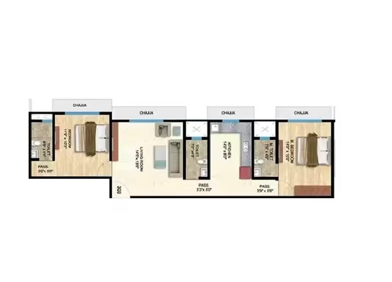 Floor plan of 2 BHK 616 Sq. Ft. Apartment in Yogi New Suyash CHS, Thane