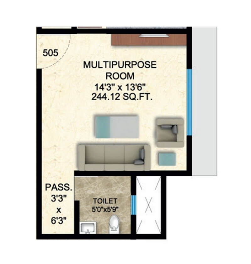 Floor plan of 244 Sq. Ft. Studio in Yogi New Suyash CHS, Thane