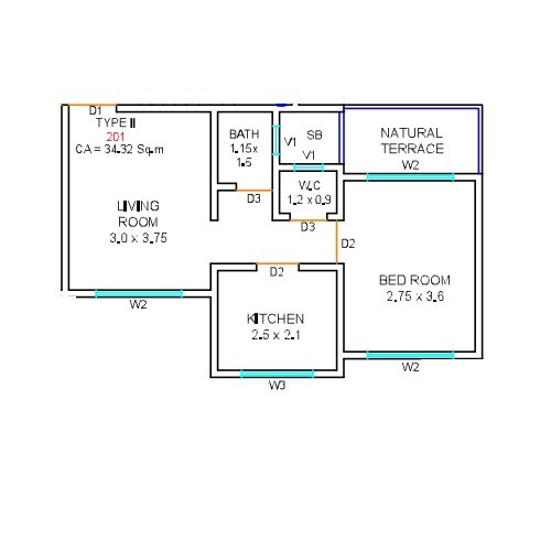 Floor plan of 1 BHK Apartment - 372 sq. ft. in Ziscon Royal Complex, Thane