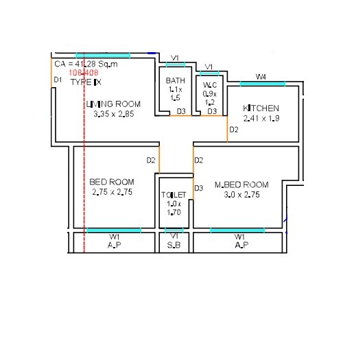 Floor plan of 2 BHK Apartment - 444 sq. ft. in Ziscon Royal Complex, Thane