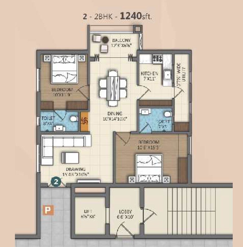 2 BHK 1240 Sq. Ft. Apartment