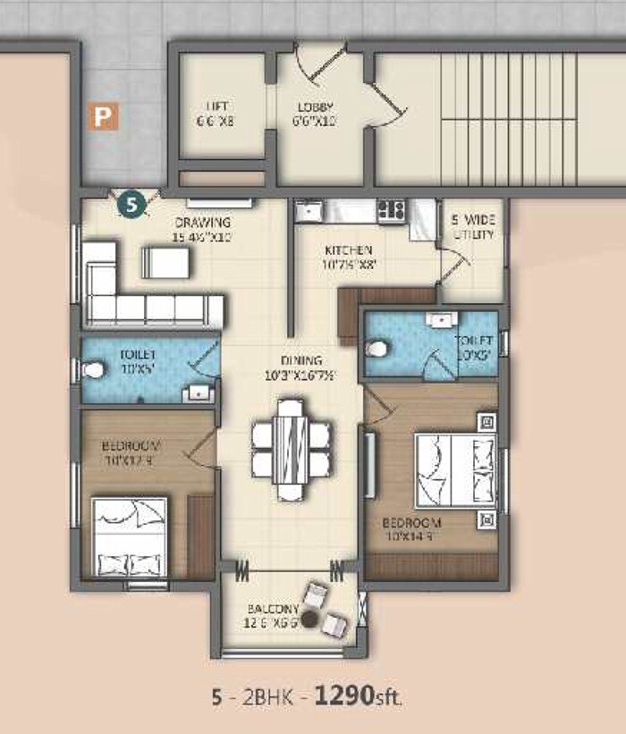 2 BHK 1290 Sq. Ft. Apartment