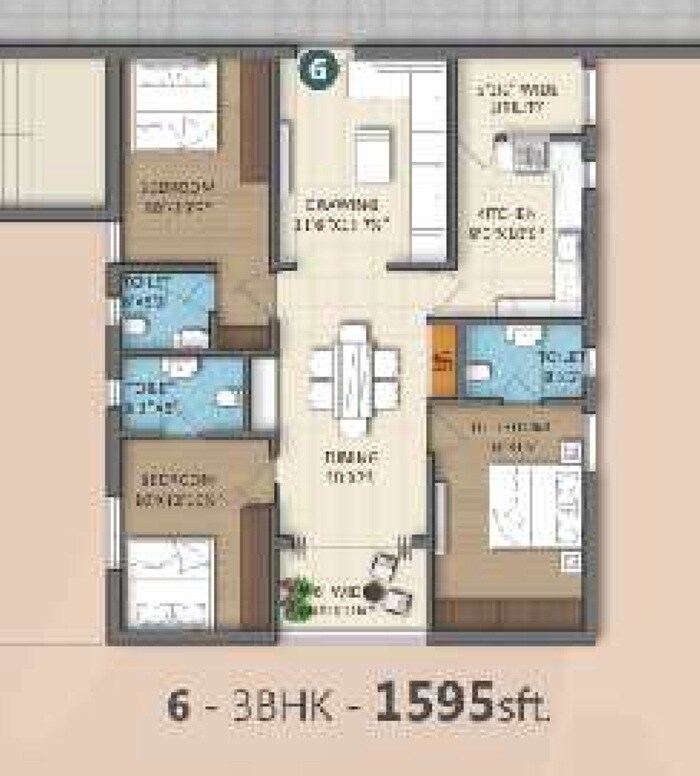 3 BHK 1595 Sq. Ft. Apartment