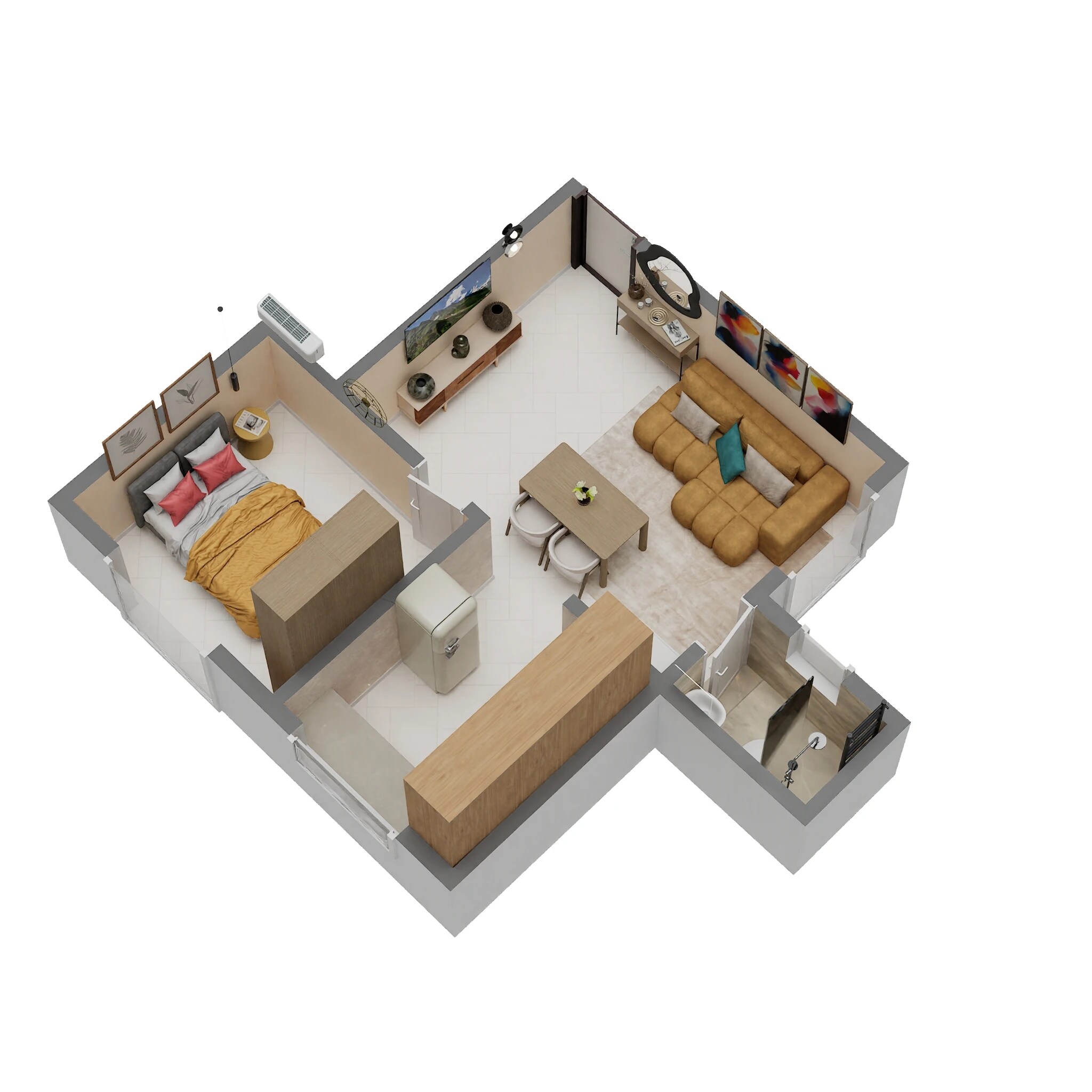 Floor plan of 1 BHK 480 Sq. Ft. Apartment in Shambhavi Serendipity, Udupi