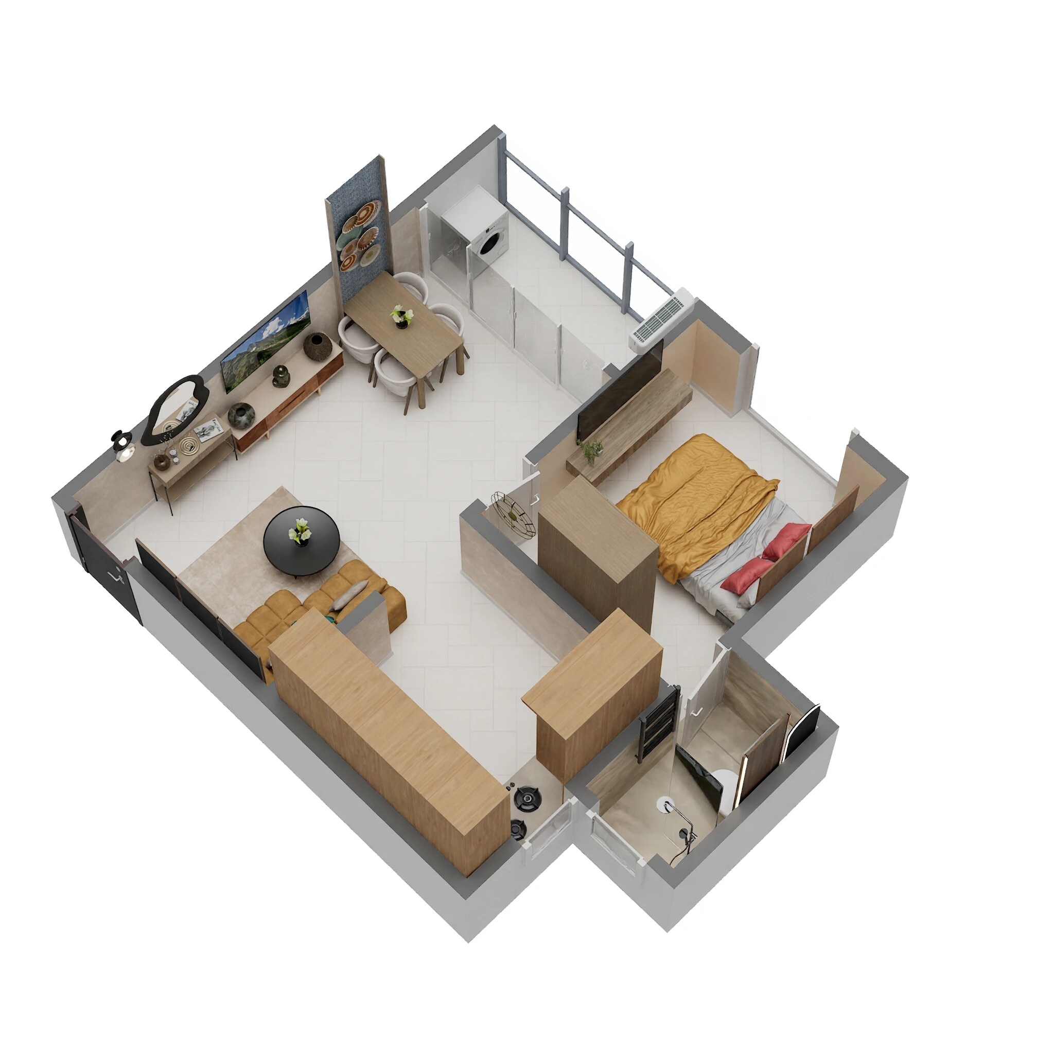 Floor plan of 1 BHK 565 Sq. Ft. Apartment in Shambhavi Serendipity, Udupi