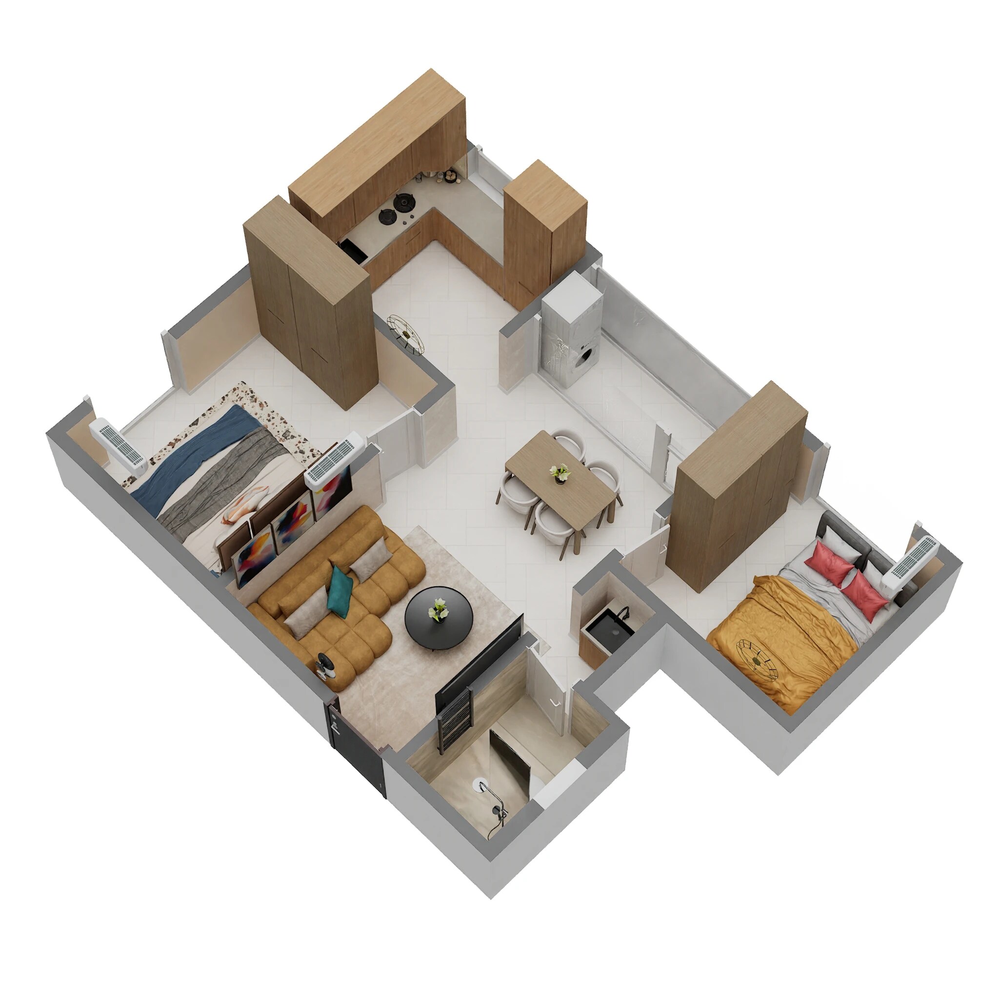 Floor plan of 2 BHK 680 Sq. Ft. Apartment in Shambhavi Serendipity, Udupi