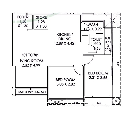 Floor plan of 2 BHK 584 Sq. Ft. Apartment in Aavkar Florence, Vadodara