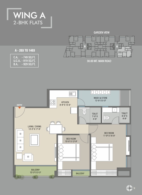 2 BHK 749 Sq. Ft. Apartment