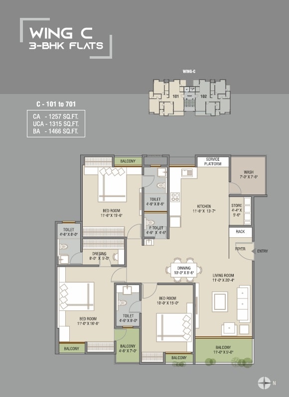 3 BHK 1257 Sq. Ft. Apartment