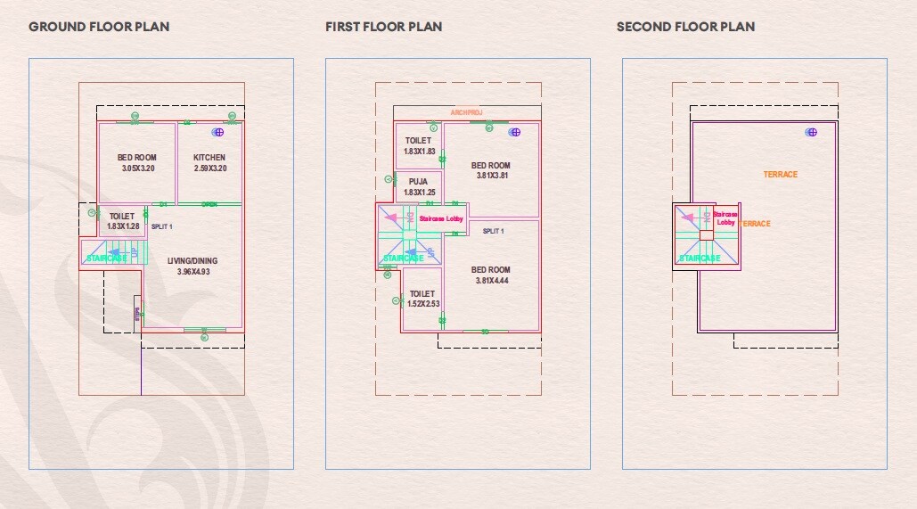 Floor plan of 3 BHK 883 Sq. Ft. Villa in Akshat Orbit, Vadodara