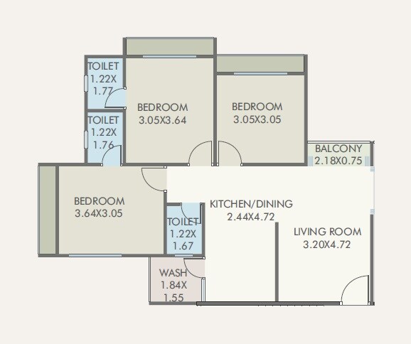 3 BHK 945 Sq. Ft. Apartment