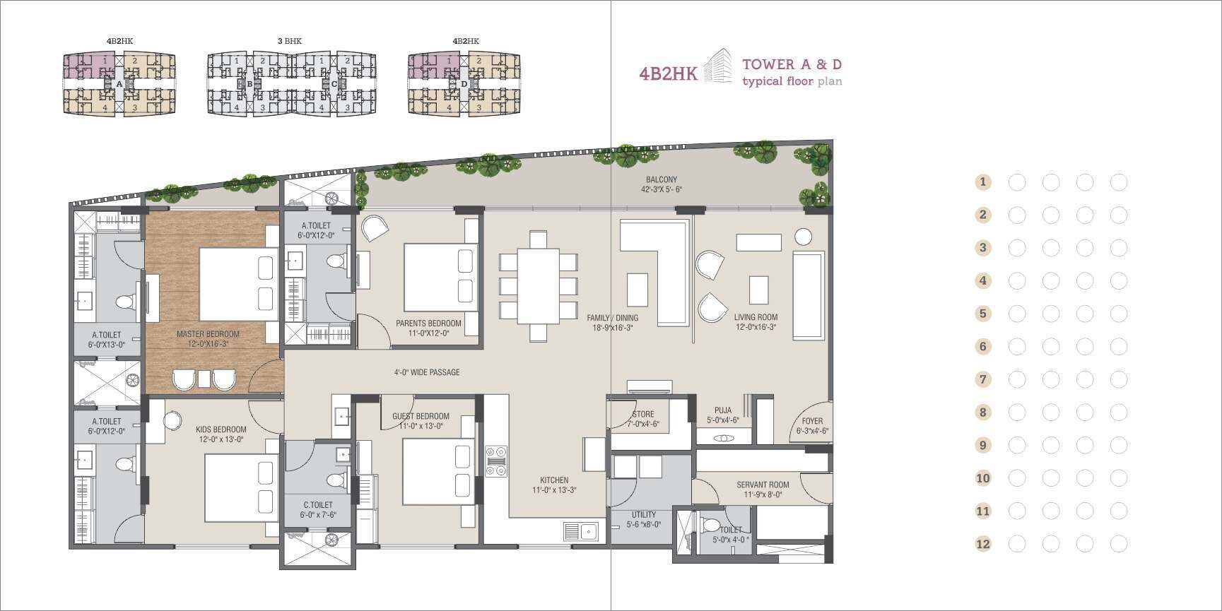 Floor plan of 4 BHK 3500 Sq. Ft. Apartment in Darshanam Club Life, Vadodara