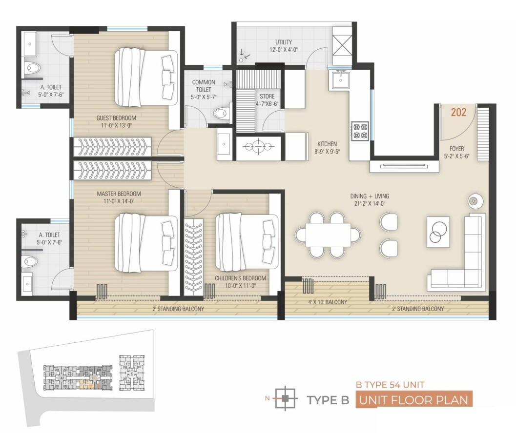 3 BHK 1165 Sq. Ft. Apartment