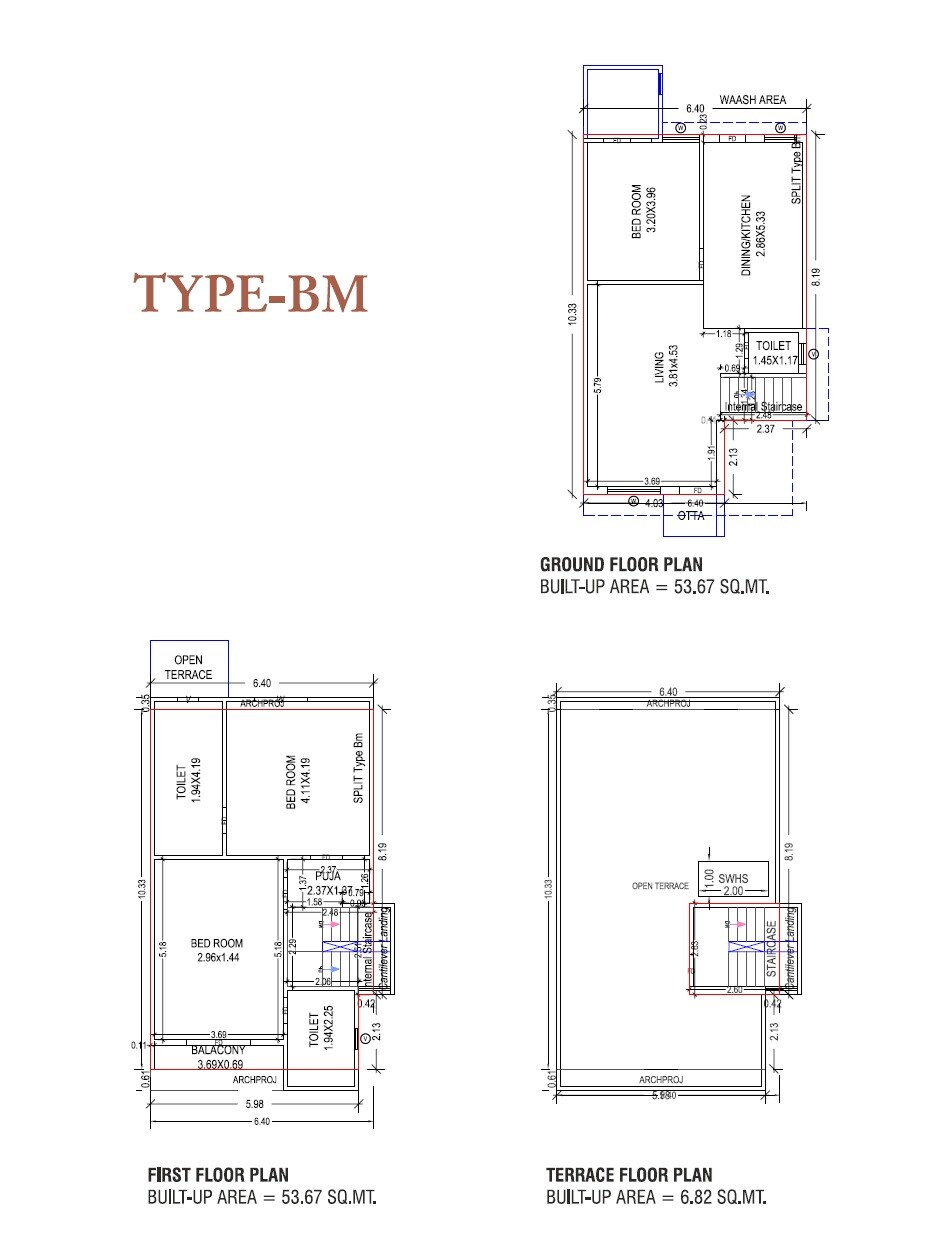 Floor plan of 3 BHK 1229 Sq. Ft. Villa in Shivaay 29, Vadodara