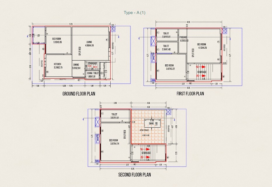 Floor plan of 4 BHK 1083 Sq. Ft. Villa in Jalaram Neelkanth Villa, Vadodara